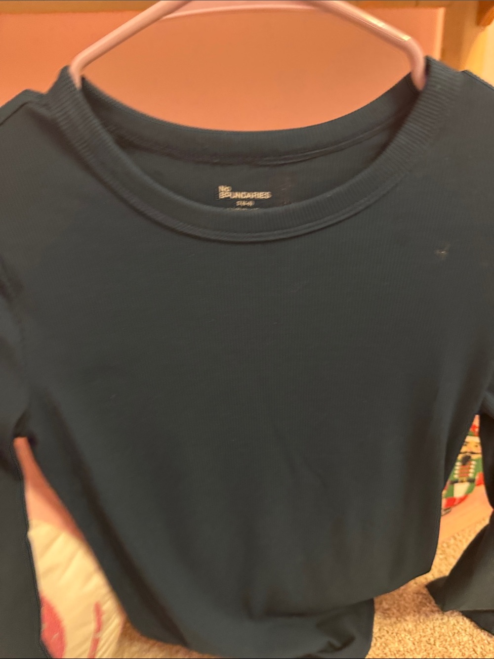 No Boundaries Dark Teal Ribbed Long Sleeve Tee